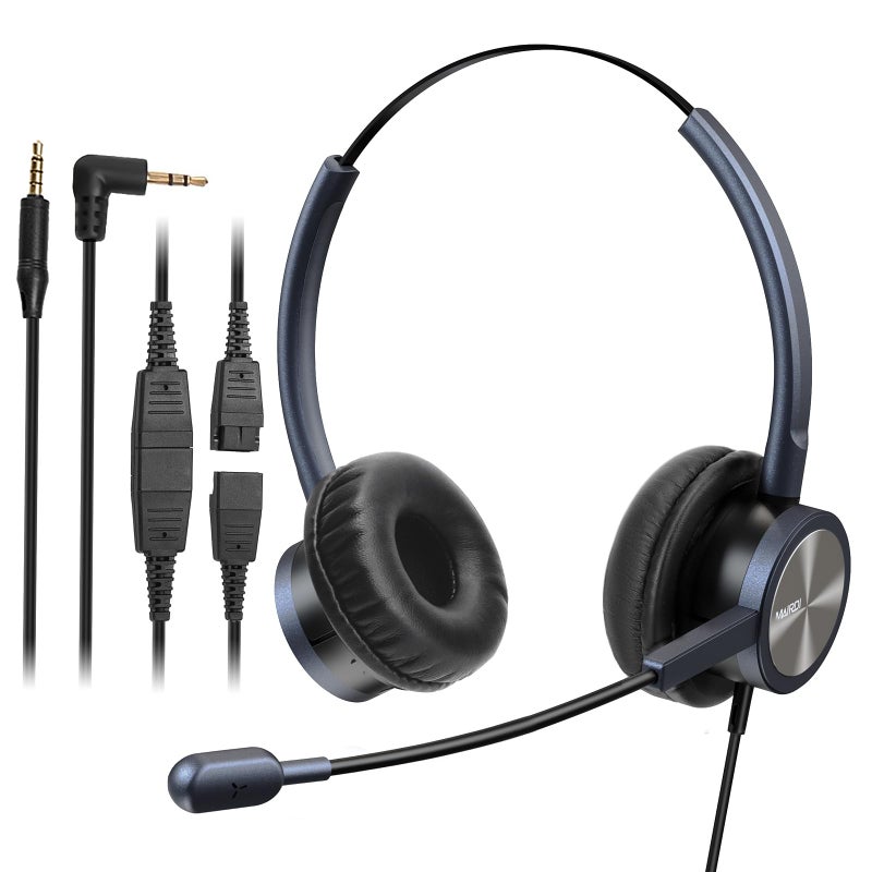 MAIRDI Phone Headset with 2.5mm & 3.5mm Connector for Deskphone Cell Phone PC Laptop, CallCenter Office Headset with Noise Cancelling Microphone - Image 1